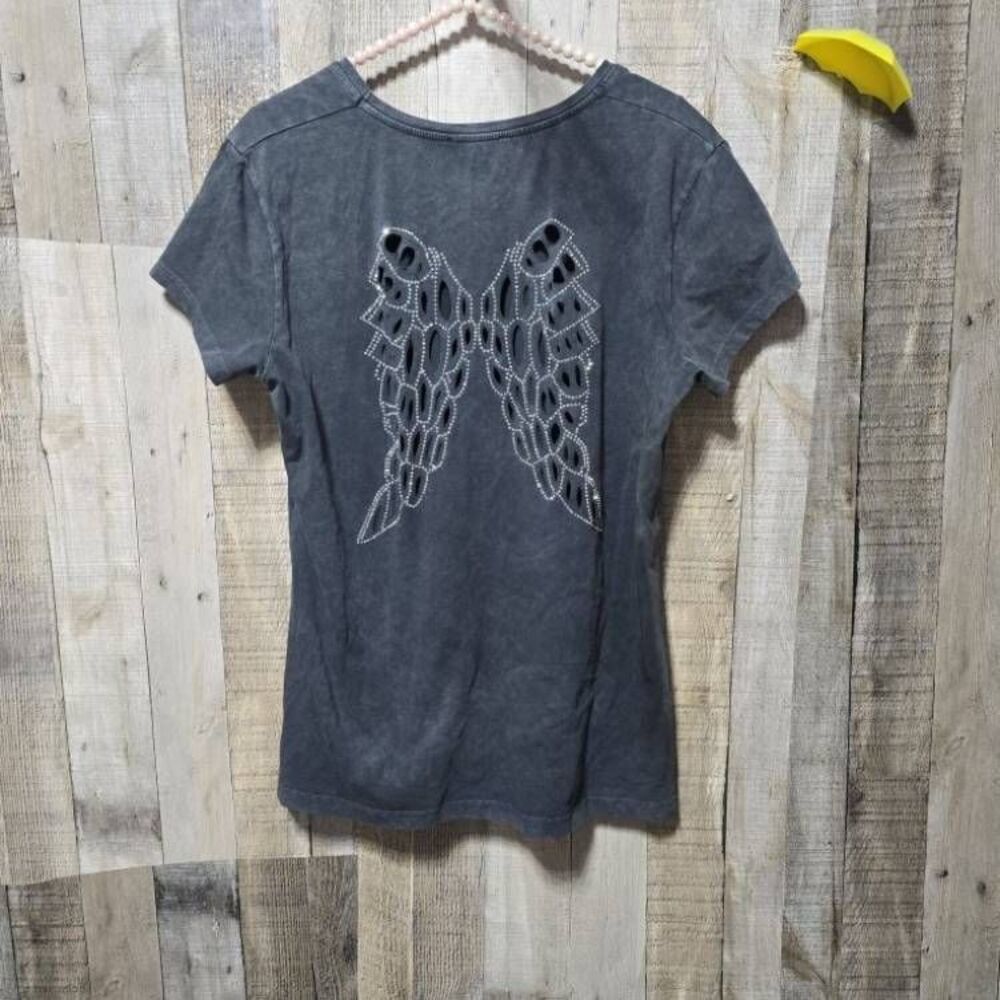 Sturgis Charcoal Grey Cutout Angel Wing McBling Tee 3xl Biker Alt Goth Punk Emo
